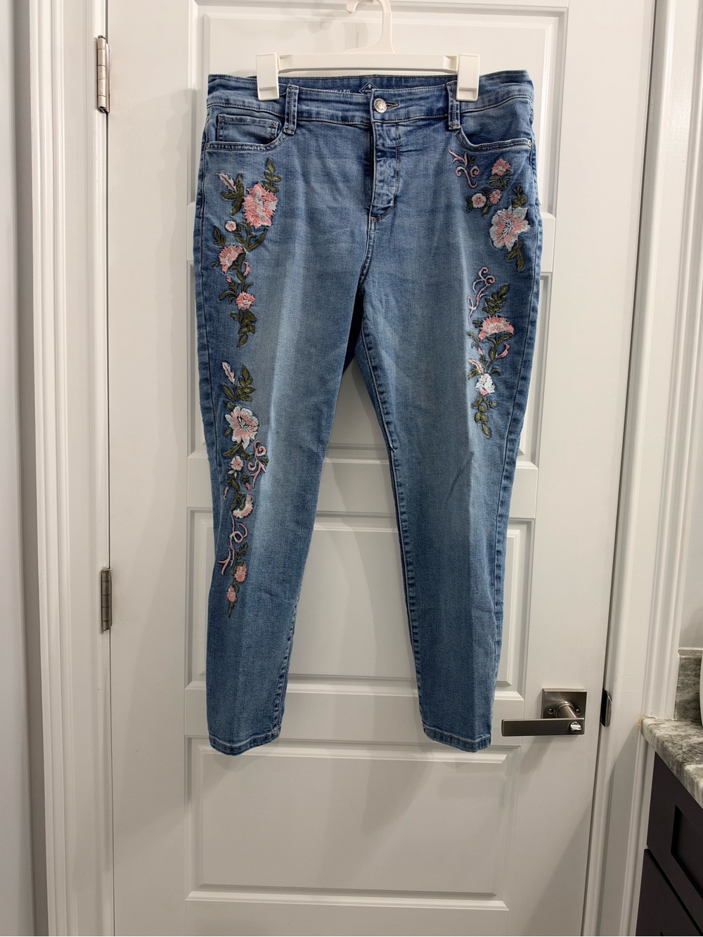 St. John's Bay Light Blue Skinny Jeans with Pink Floral Embroidery